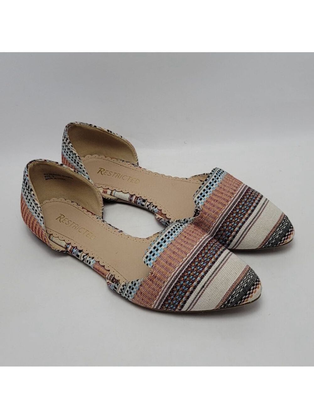 Women's Restricted Multicolor Woven D'orsay Pointed Toe Flat Shoes Size 9